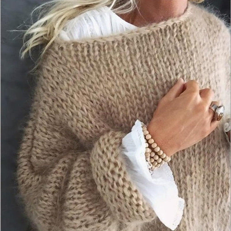 Women's Knit Sweater – Oversized Fit – Chunky Knit – Long Style – Soft Mohair Feel