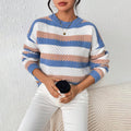 Women's Sweater – Relaxed Fit – Chunky Knit – Striped Design – Crew Neck