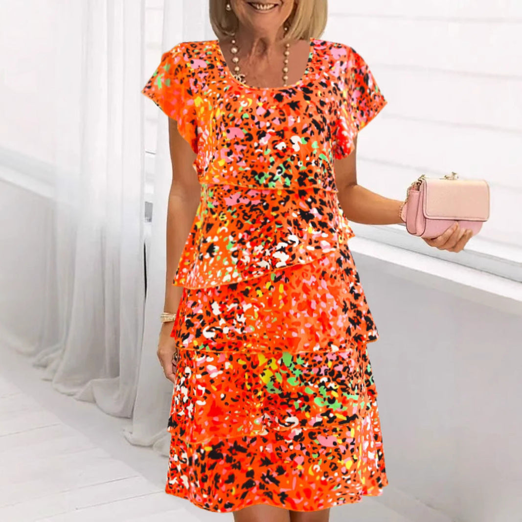 Flowy Cotton Tiered Flutter Sleeve Midi Dress