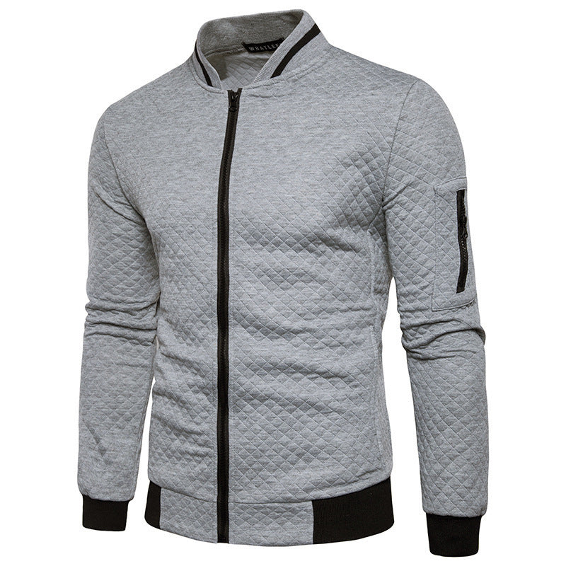 Quilted Slim Fit Zipper Sweatshirt Cardigan