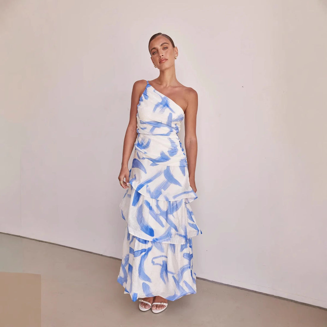 Asymmetrical Ruched Layered Maxi Dress