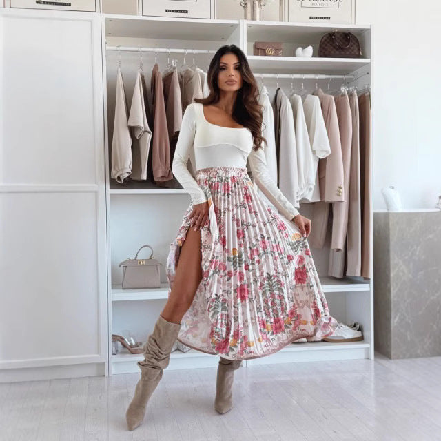 Lightweight Breathable Pleated A-Line Midi Skirt