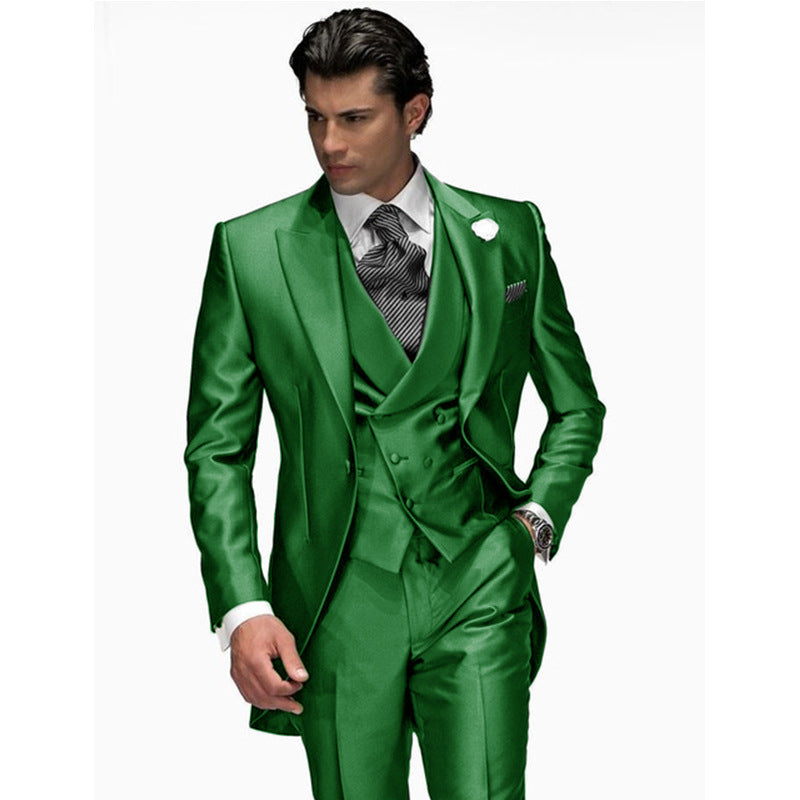 Men's Suit 3-Piece – Tailored Fit – Satin Look – Double-Breasted Vest – Party Formal