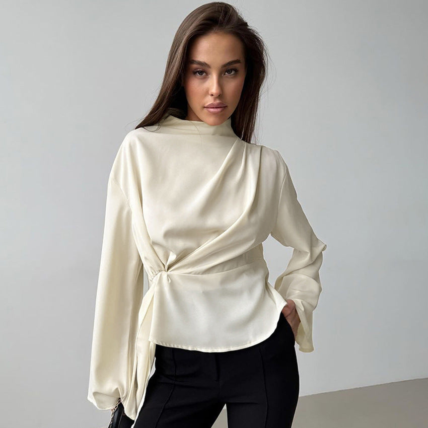 Women's Blouse – Chiffon – Elegant Draped Fit – Long Sleeves – Tailored Look