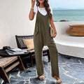 Women's Jumpsuit – Relaxed Fit – Wide Leg – Sleeveless – V-Neck – Light Fabric – With Pockets
