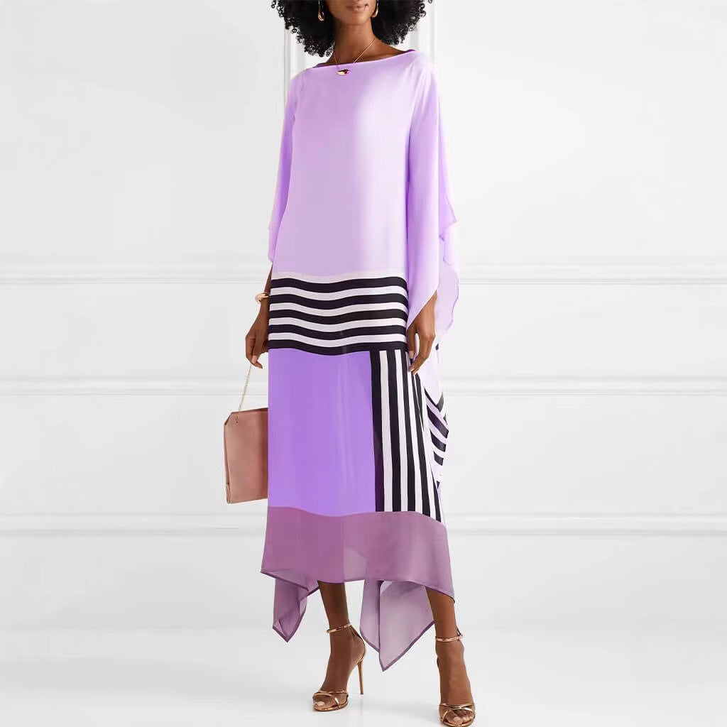 One Shoulder Asymmetric Striped Maxi Dress