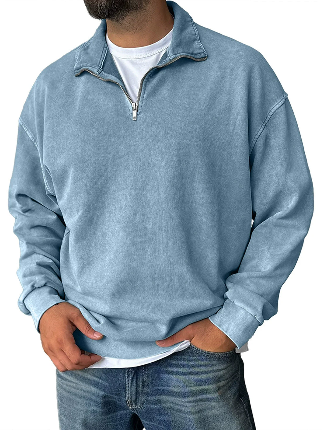 Relaxed Fit Half Zip Stand Collar Sweatshirt