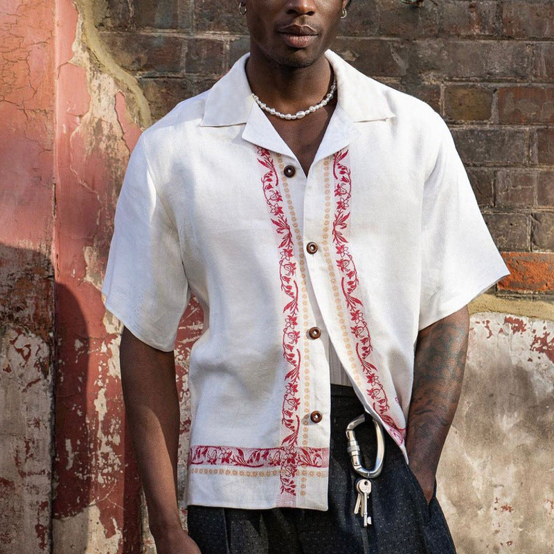 Linen Blend Embroidered Relaxed Fit Shirt