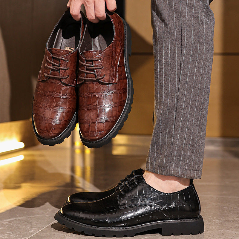 Lace-Up Crocodile Embossed Leather Oxford Shoes