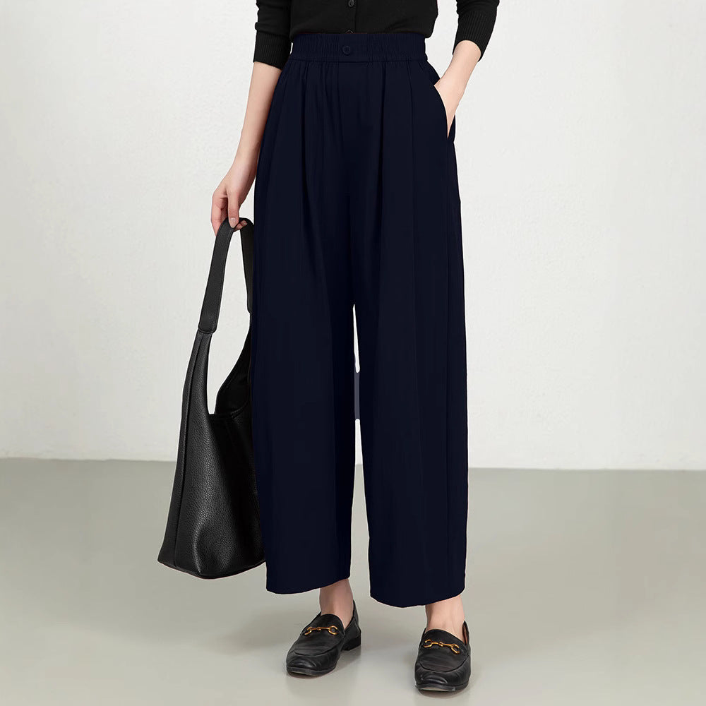 Elastic Waist High-Waisted Wide Leg Trousers