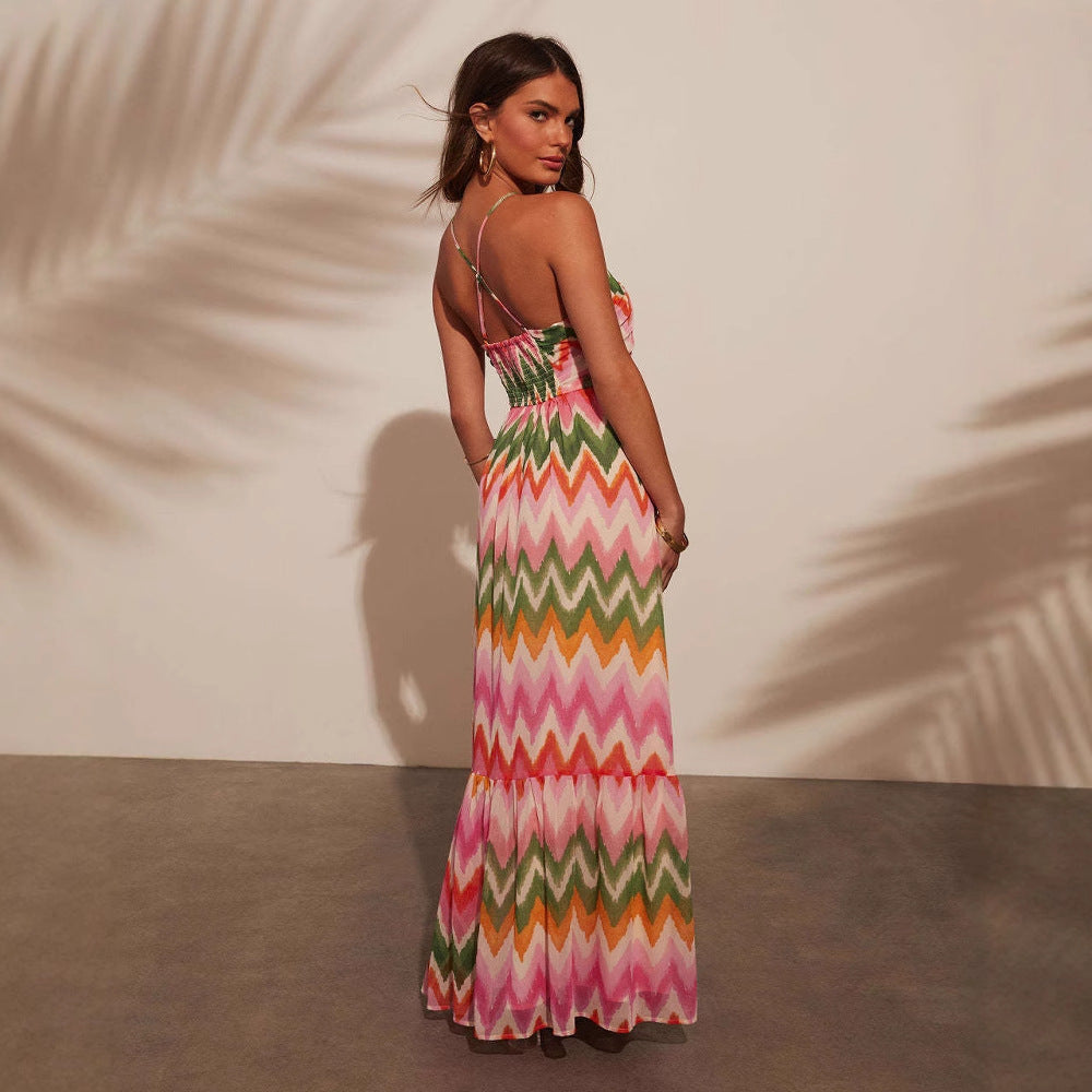 Women's maxi dress – halterneck – light and breathable – ruffled bohemian cut