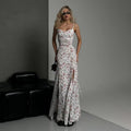 Women's Maxi Dress – Slim Fit – Spaghetti Straps – High Slit – Floral Pattern