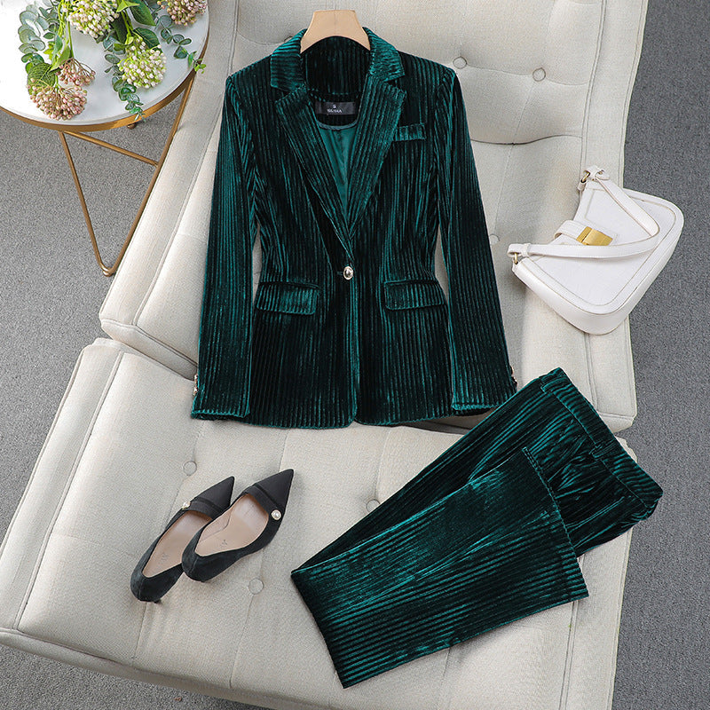 Women's Blazer Suit – Tailored Fit – Velvet – Single Breasted – Formal Look