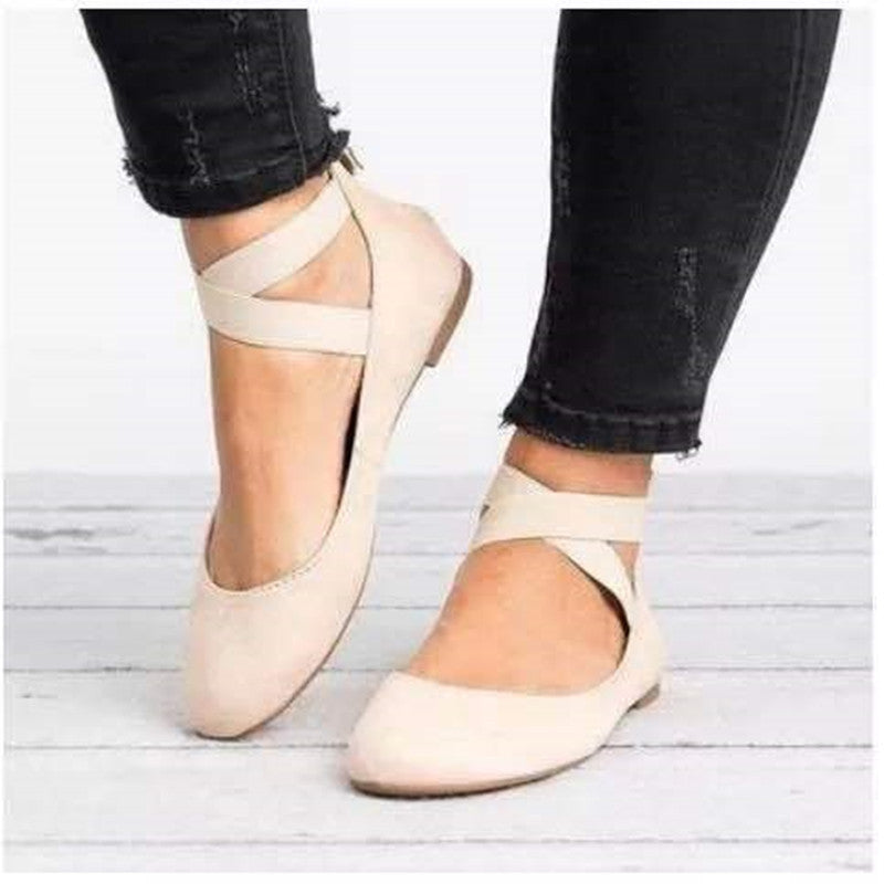 Suede Finish Elastic Strap Ballerina Flats