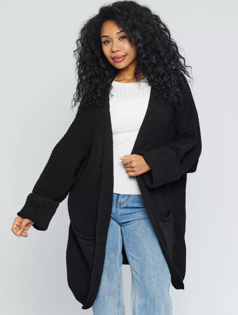 Wool Blend Oversized Fit Ribbed Cardigan