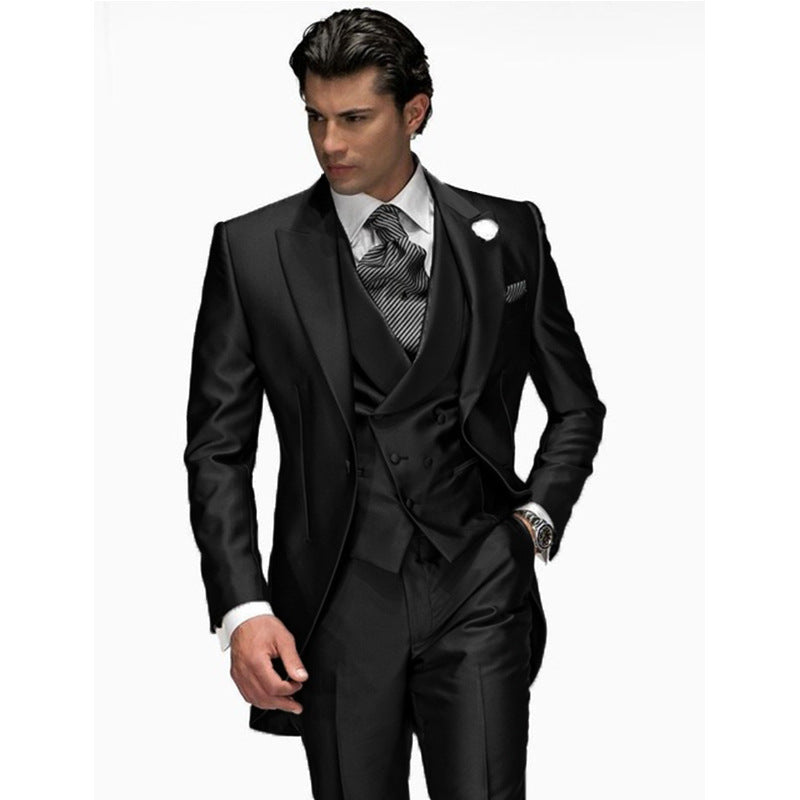 Men's Suit 3-Piece – Tailored Fit – Satin Look – Double-Breasted Vest – Party Formal