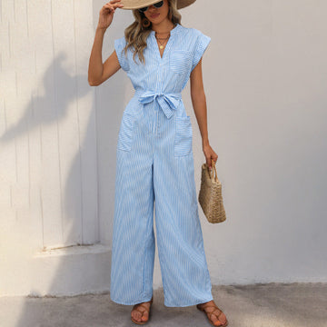 Lightweight Striped Wide Leg Jumpsuit