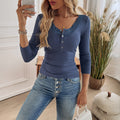 Women's Knit Sweater – Slim Fit – Ribbed Knit – U-Neck with Lace Trim – Button Closure