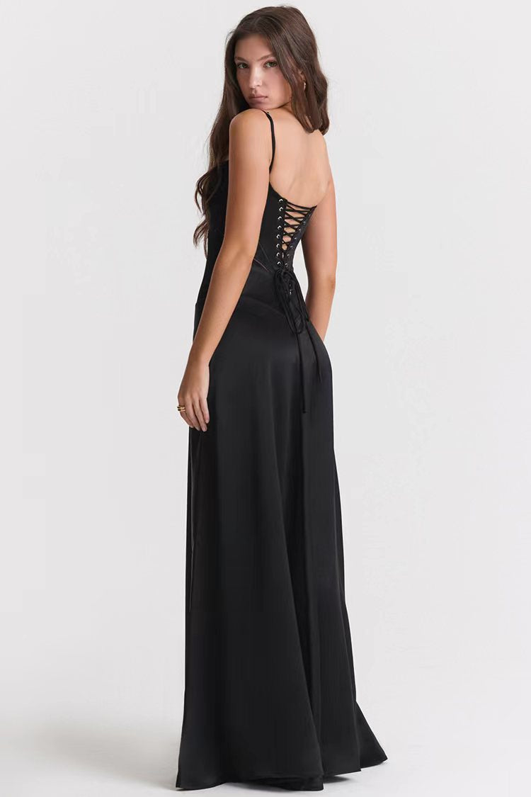 Satin Look Open Back Slim Fit Evening Dress