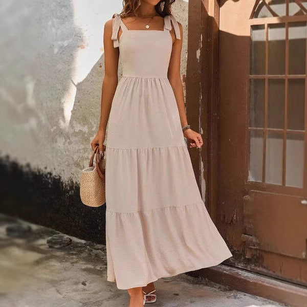 Women's A-line Dress – Light Cotton – Midi Length – Sleeveless with Adjustable Straps