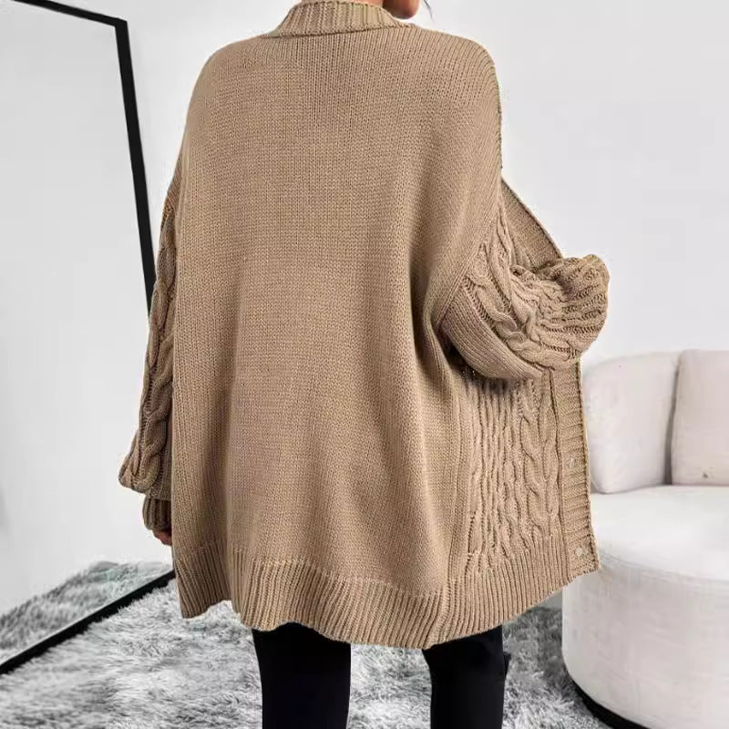 Women's Cardigan – Knit – Oversized Fit – V-neck – Button Closure – Long Sleeves