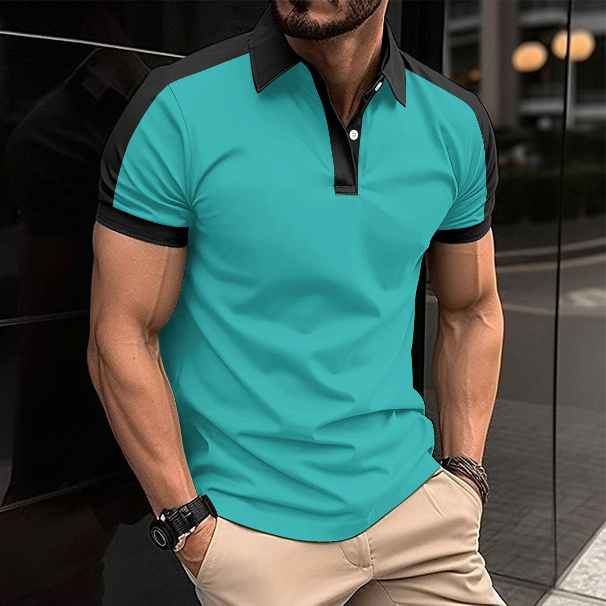 Men's polo shirt – slim fit – cotton with stretch – contrast collar and sleeves