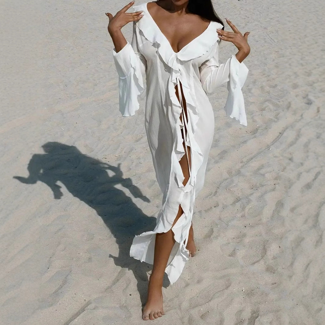 Long-Sleeved Light Breathable Ruffle Beach Dress