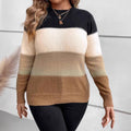 Women's Knit Sweater – Relaxed Fit – Round Neck – Long Sleeves – Color Block Design