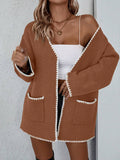 Women's Cardigan – Knit – Oversize Fit – Open Front – Ribbed Edges – Front Pockets