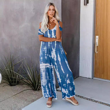 Airy Tie-Dye Bohemian Cold-Shoulder Maxi Dress