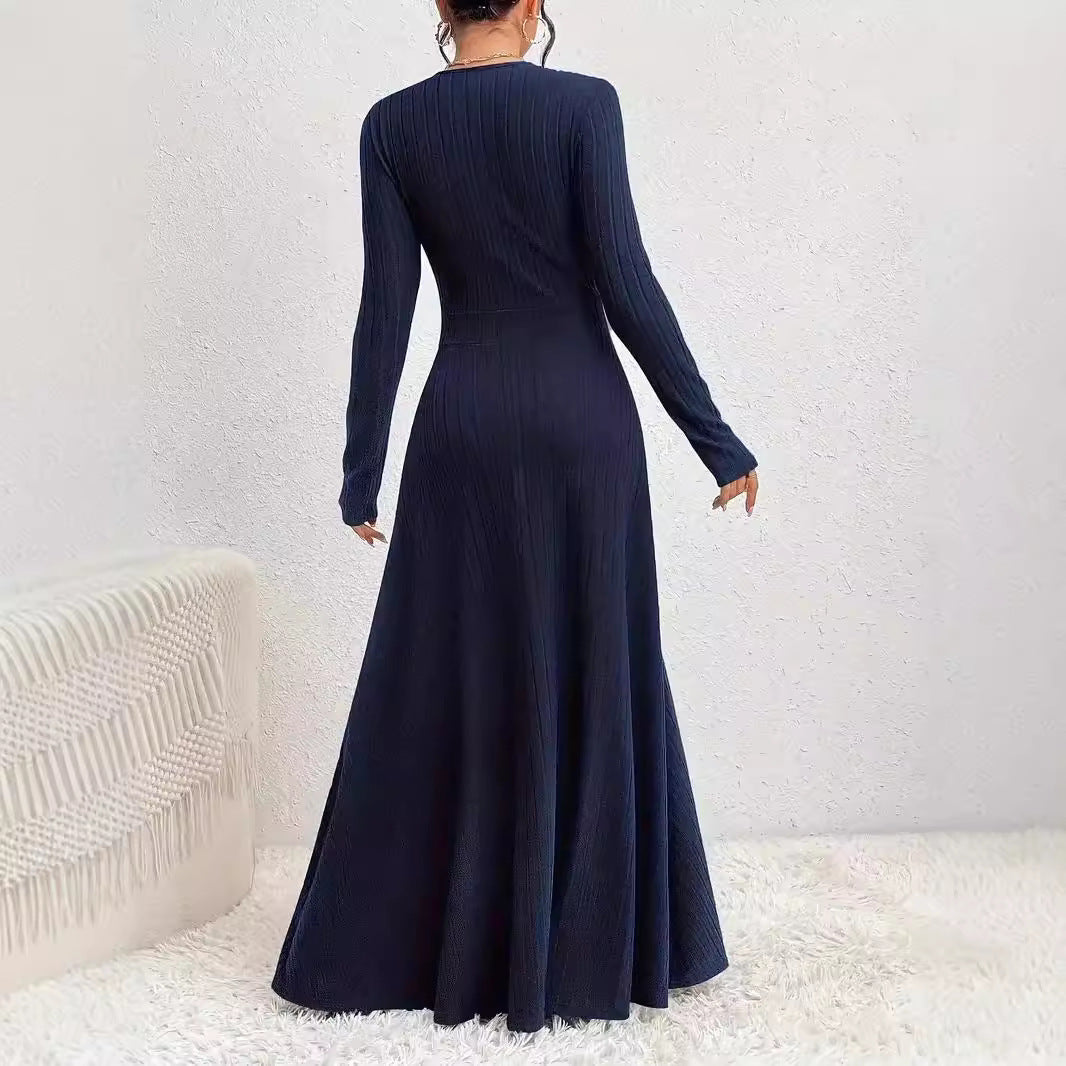Women dress – Long-sleeved – Fit and flare – Soft knit – Elegant maxi-length