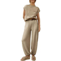 Women's Knit Set – Cropped Top with Chest Pocket – High-Waisted Wide Pants