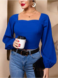 Women's Long-Sleeved Top – Slim Fit – Stretch Fabric – Square Neck – Puff Sleeves