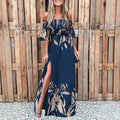 Women's Maxi Dress – Off Shoulder – Floral Pattern – Tie Detail – Slit – Light and Flowy
