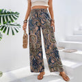 Women's Pants – Wide Leg – Elastic Waist – Breathable Lightweight Material – Bohemian Print