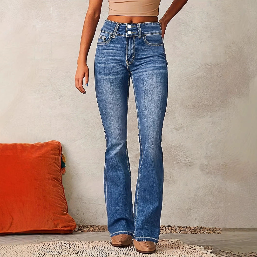 Stretch Flared High-Waist Jeans