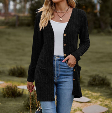Relaxed Fit Ribbed Wool Knit Cardigan
