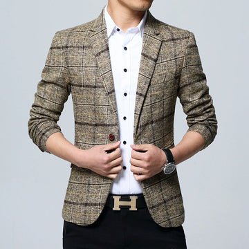 Modern Fit Plaid Wool Blend Blazer