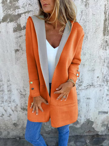 Soft Knit Contrast Trim Hooded Cardigan