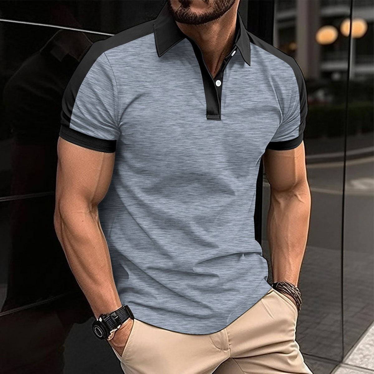 Men's polo shirt – slim fit – cotton with stretch – contrast collar and sleeves