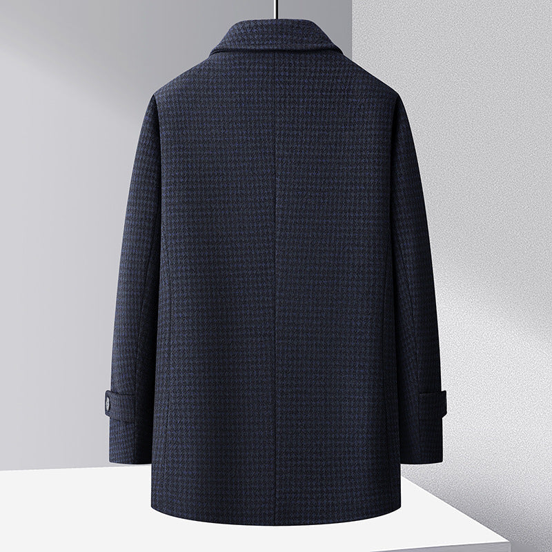 Notched Lapel Houndstooth Wool Coat