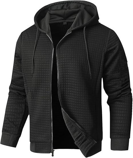 Waffle Knit Hooded Zip Front Jacket