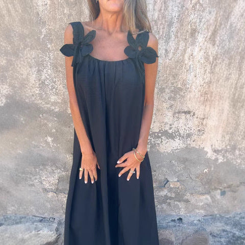 Floral Shoulder Detail Relaxed Maxi Dress