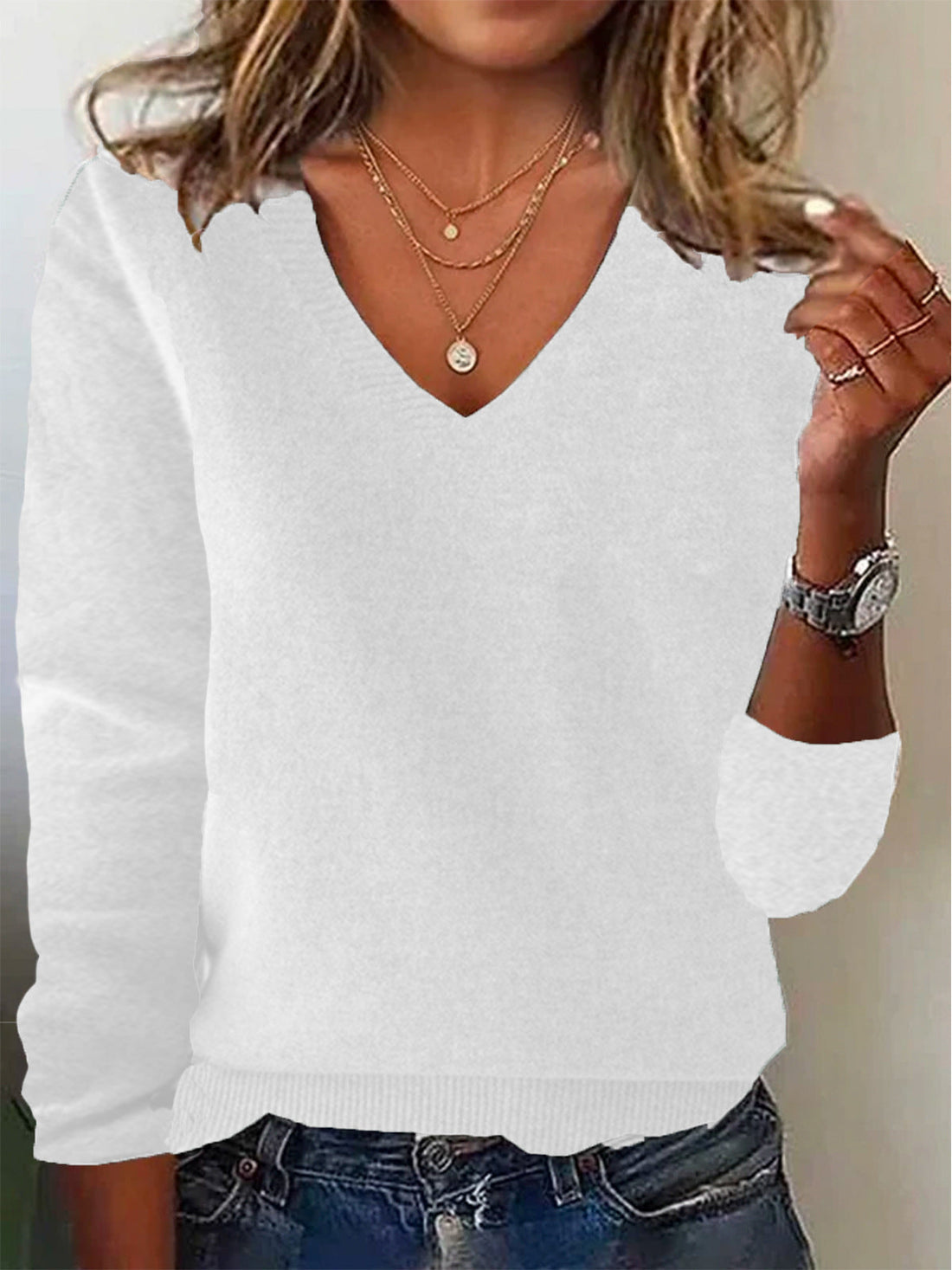 Wool Knit Relaxed Fit V-Neck Pullover Sweater