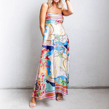 Silk Feel Printed Flowy Maxi Dress