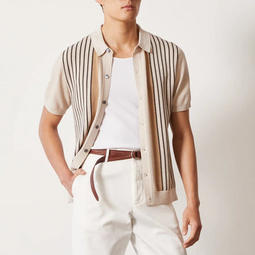 Relaxed Knit Vertical Stripe Polo Shirt