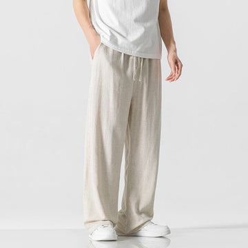 Linen Blend Loose Fit Drawstring Trousers
