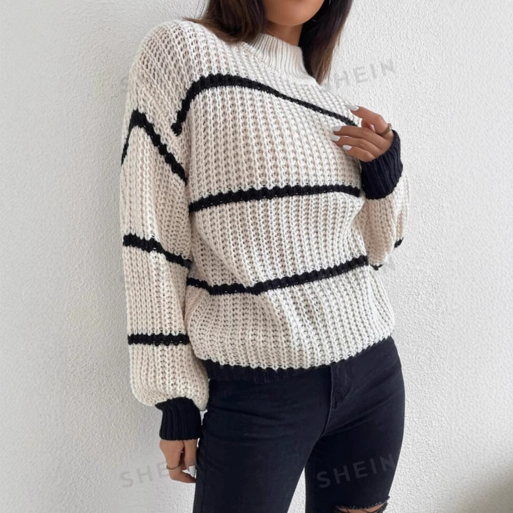 Women's Knit Sweater – Relaxed Fit – Ribbed Texture – Round Neck – Long Sleeved