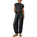 Women's Knit Set – Cropped Top with Chest Pocket – High-Waisted Wide Pants