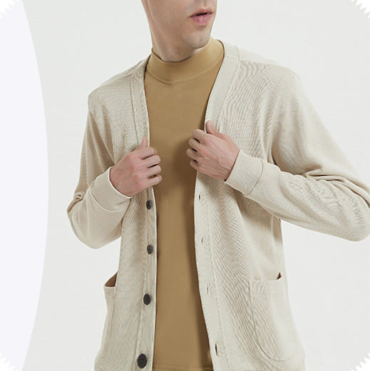 Cotton Knit Relaxed Fit V-Neck Cardigan